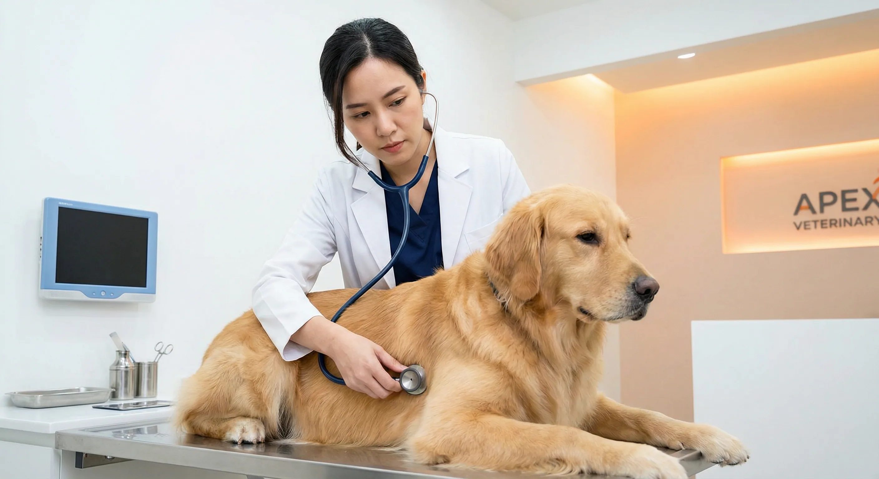 Veterinaria profesional examinando mascota en consulta